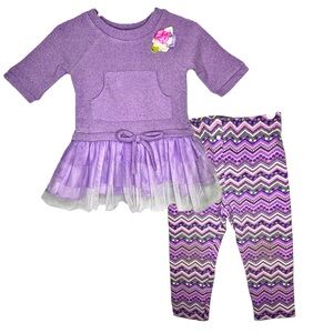 EUC Youngland 2T Purple Peplum sweater with matching leggings 2 peice set